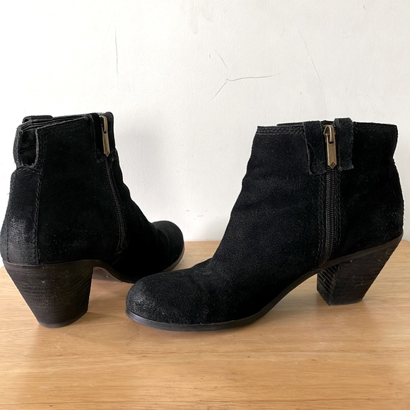 Sam Edelman Distress Black Suede Heeled Booties, Size 8 - Picture 8 of 16